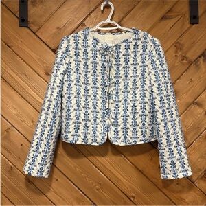 NWT House of Harlow 1960 Blue and White Bomber Quilted Jacket Small